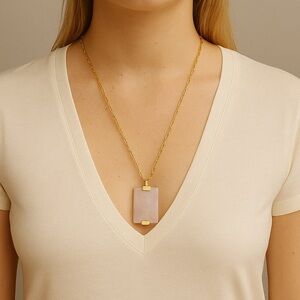 NWOT Rose Quartz Rectangle Stone Pendant Necklace